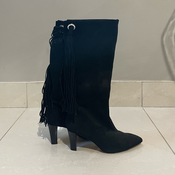 ZARA Fringe Black Suede Boots - Picture 1 of 5